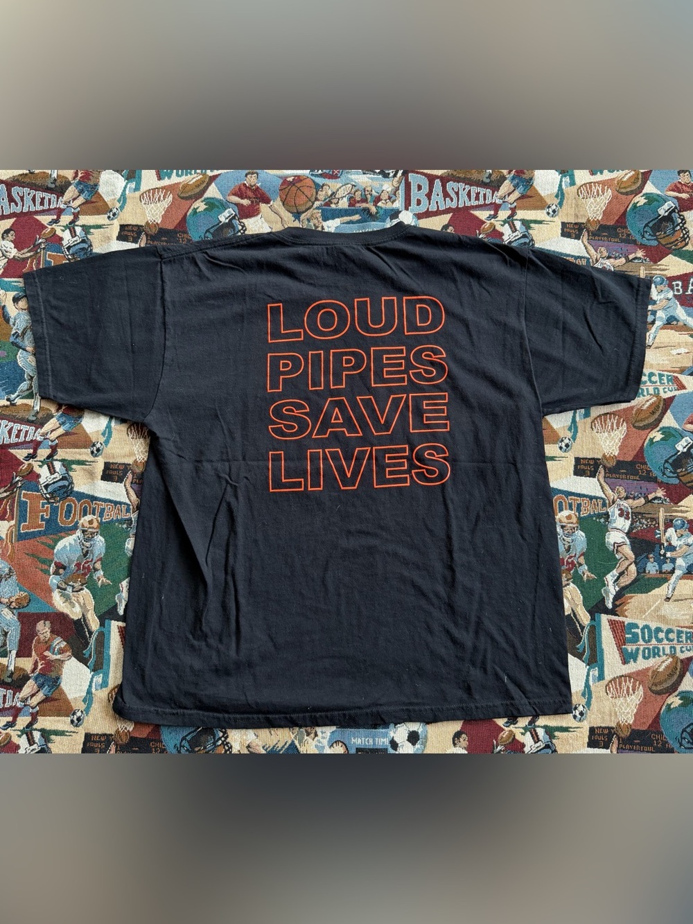 Vintage 90s Men’s Anvil Oklahoma Biker “Loud Pipes Save Lives” Black Graphic Tee